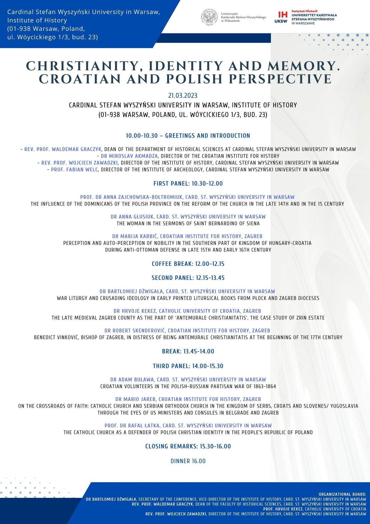 Międzynarodowa konferencja naukowa „Christianity, identity and memory. Croatian and Polish perspective.”