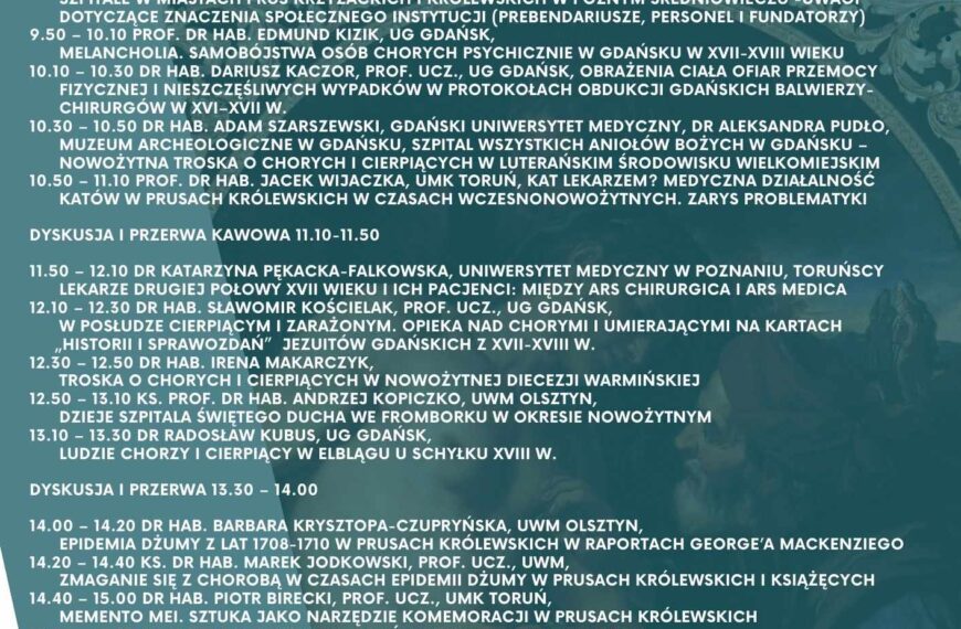 Zaproszenie na konferencję „Chorzy i cierpiący w Prusach Królewskich” (1 grudnia)