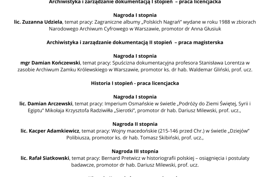 Wyniki konkursu na najlepszą pracę dyplomową