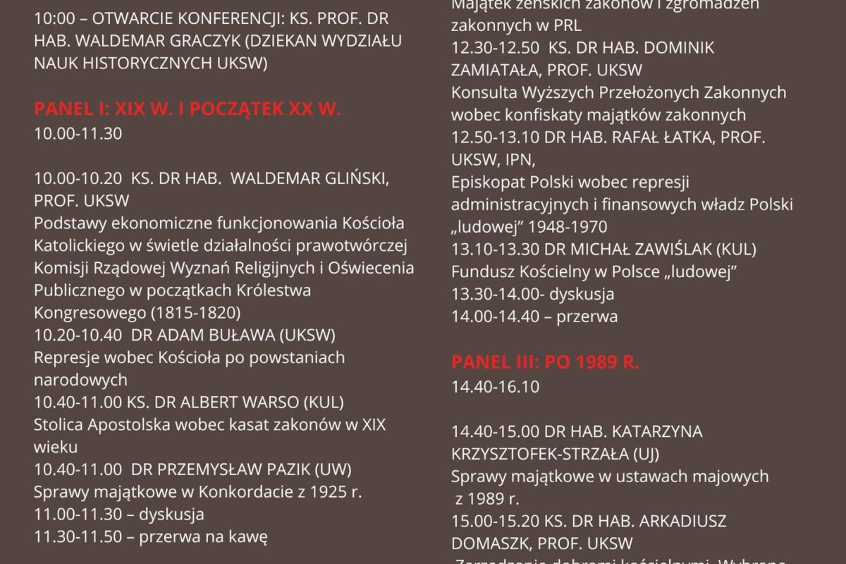 Zapraszamy na konferencję naukową „Majątek kościelny w Polsce od XIX do XXI wieku” (23 stycznia)