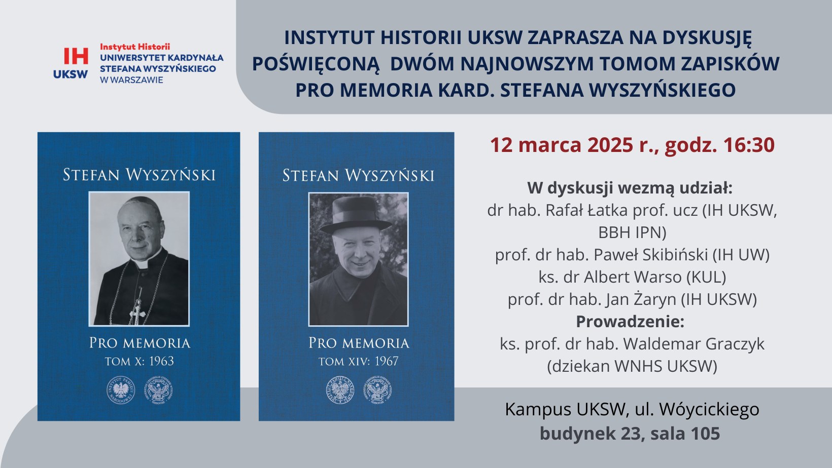 Zapraszamy na dyskusję nad nowymi tomami zapisków „Pro Memoria” kard. Stefana Wyszyńskiego (12 marca)