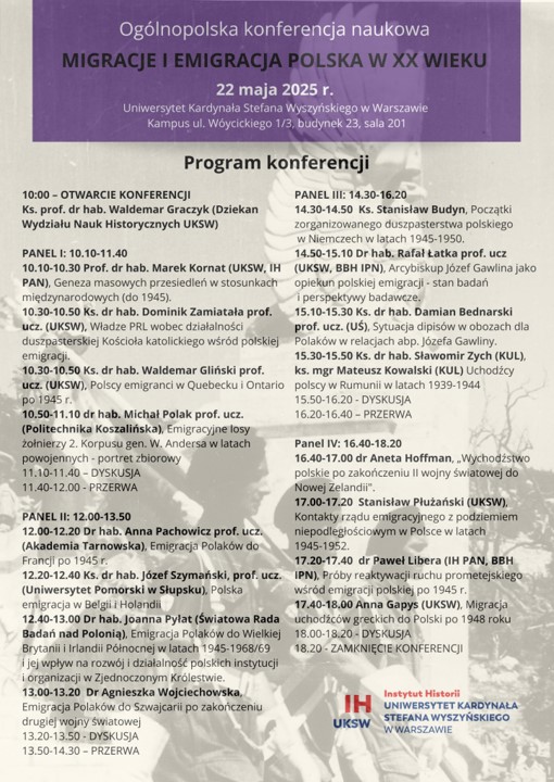 Zaproszenie na konferencję naukową „Migracje i emigracja polska w XX wieku”