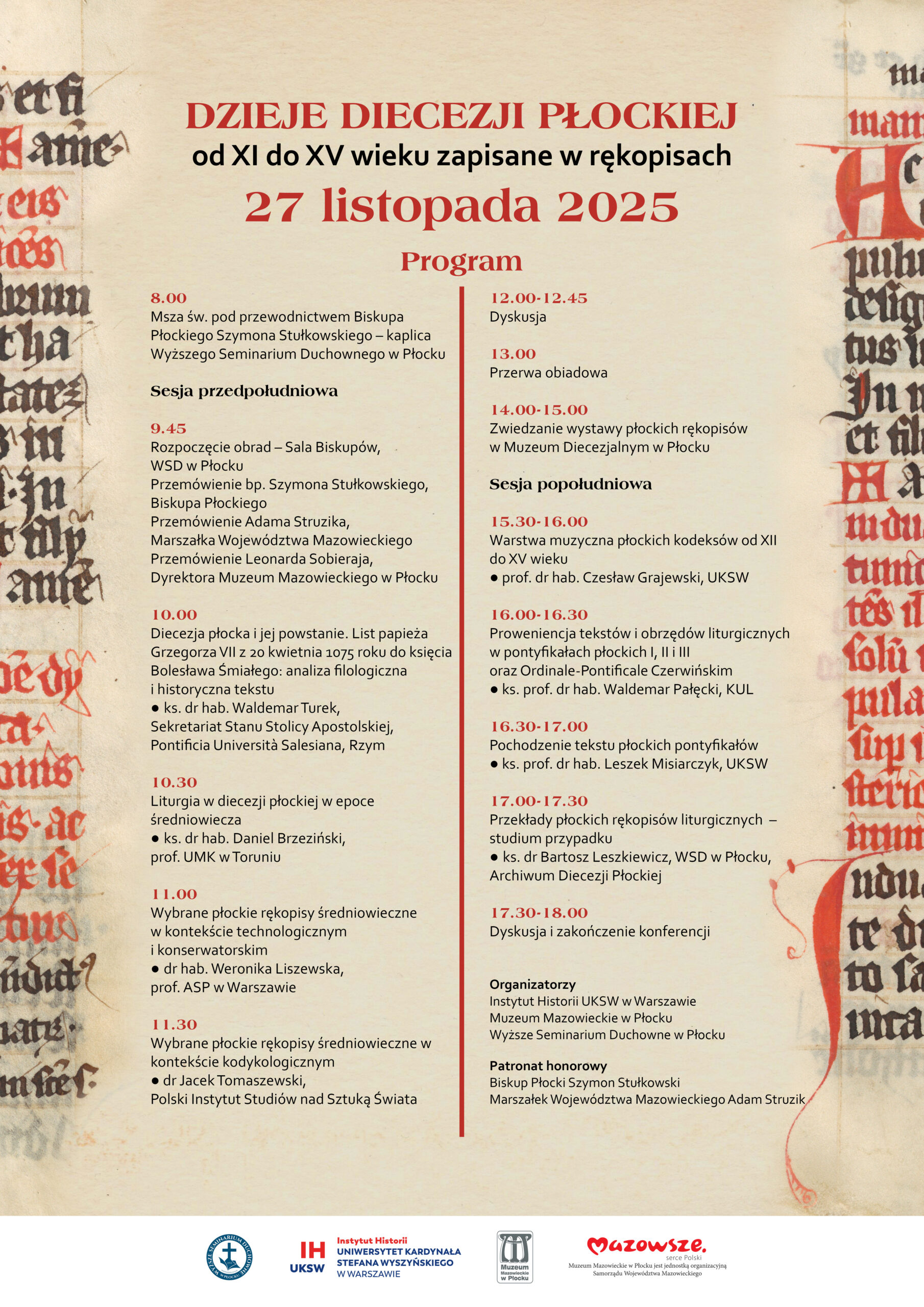 Konferencja Dzieje diecezji płockiej od XI do XVI wieku zapisane w rękopisach 27 listopada 2025