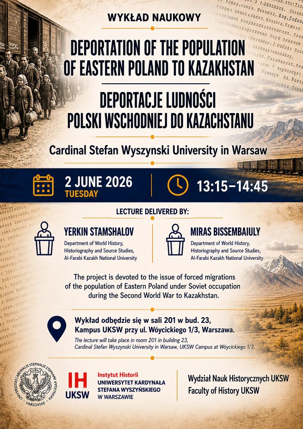 Zapraszamy na wykład „Deportacje ludności Polski Wschodniej do Kazachstanu / Deportation of the Population of Eastern Poland to Kazakhstan”