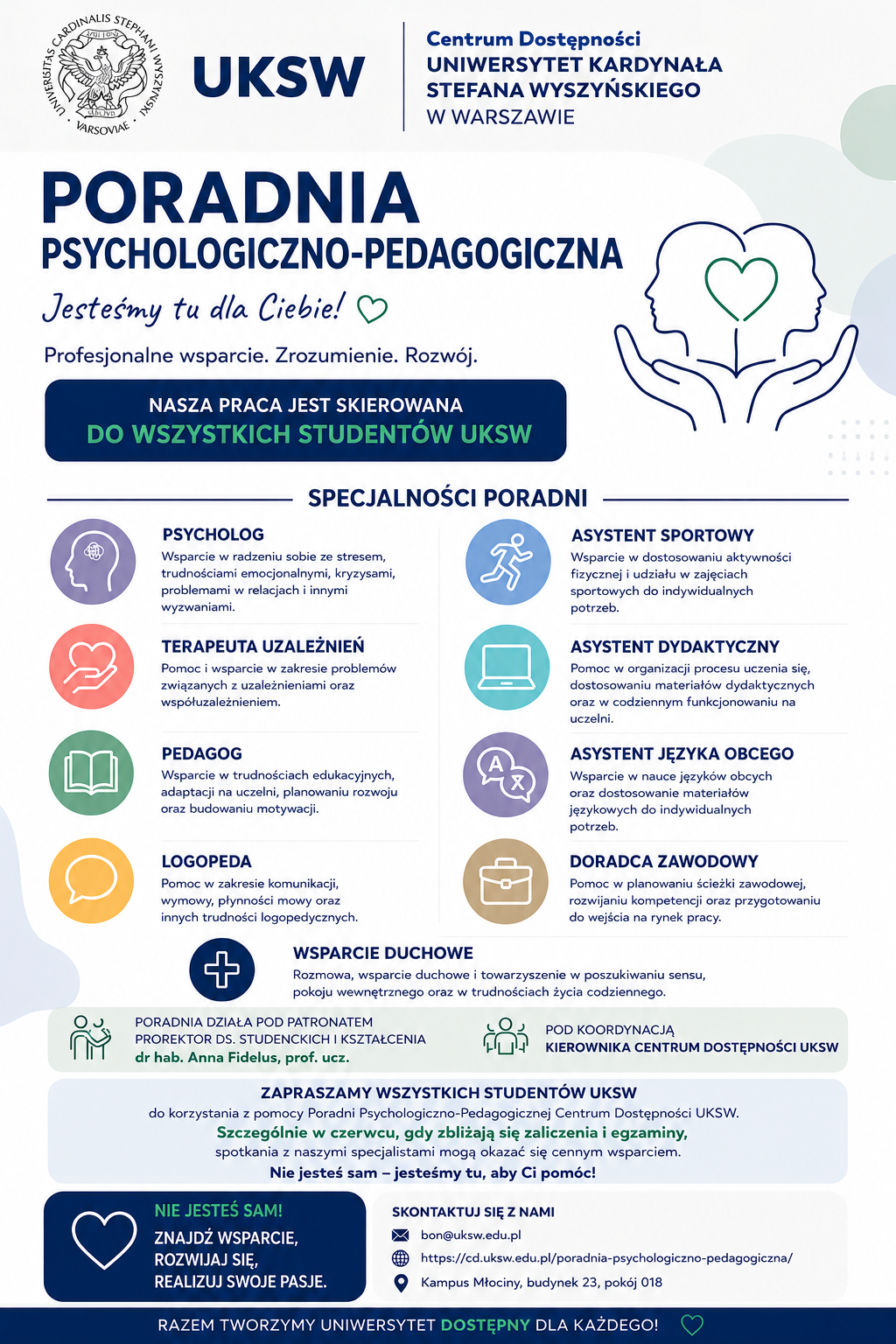 Oferta pomocy Poradni Psychologiczno-Pedagogicznej Centrum Dostępności UKSW